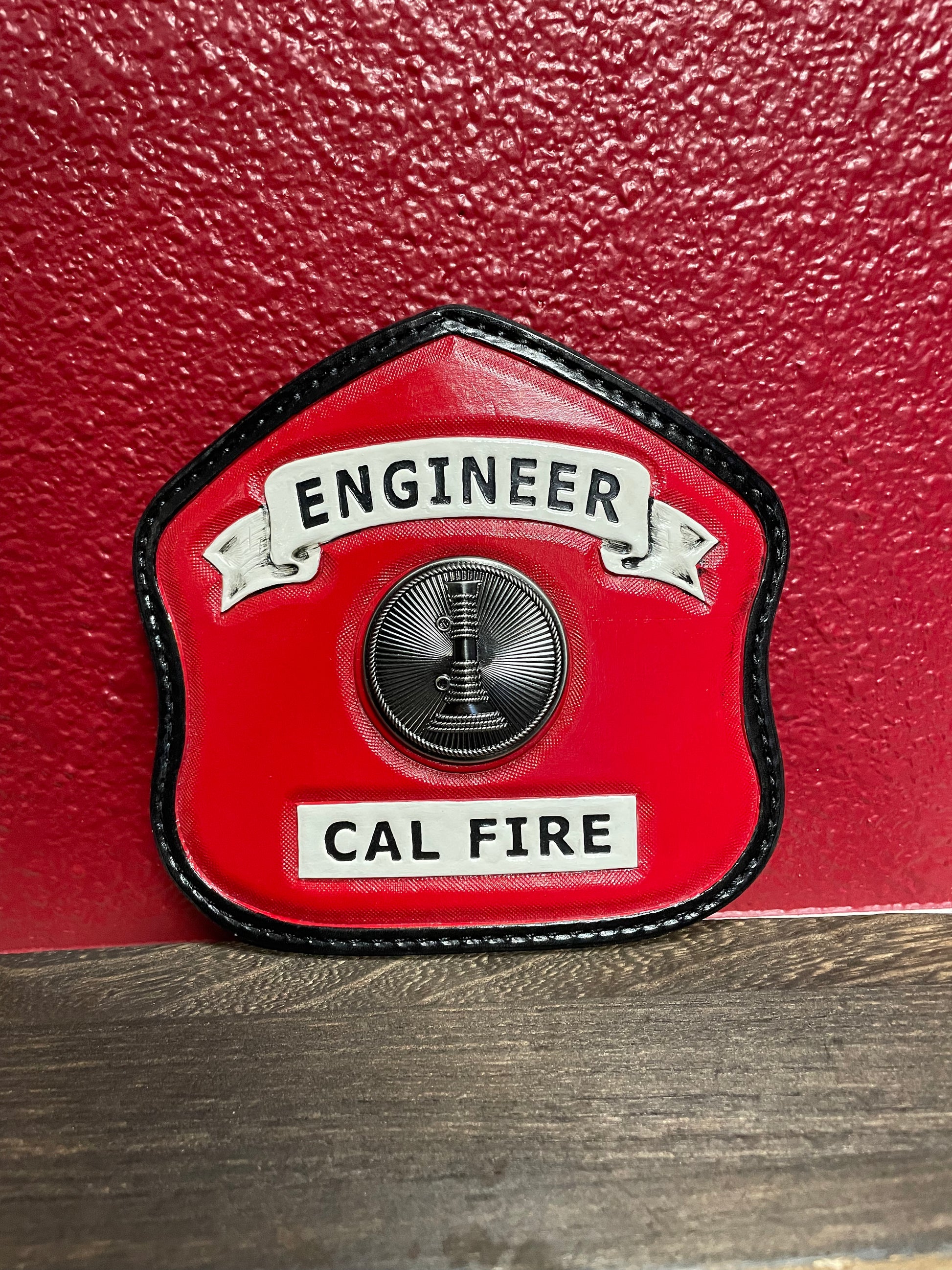 Firefighter Helmet Shield - Handmade Leather - Engineer - Red