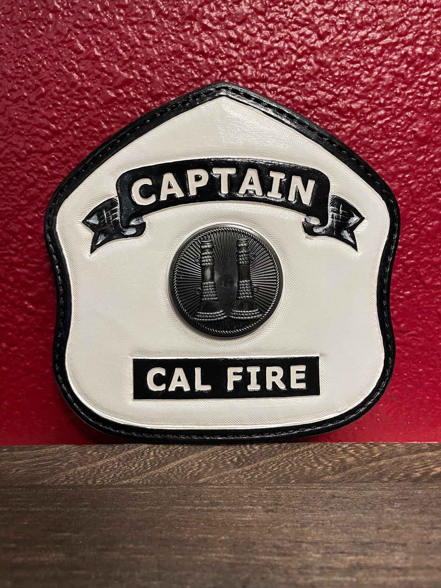 Firefighter Helmet Shield - Handmade Leather - Captain - White