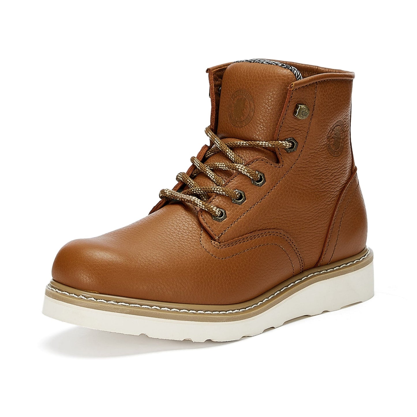 ROCKROOSTER Roberta Men's Safety Water Resistant Tan Leather Wedge Work Boots with Vibram® Outsole VAP615