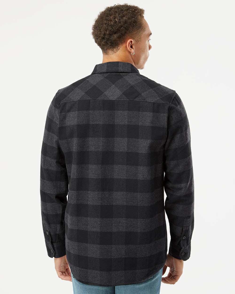 Independent Trading Company Men's Flannel Shirt in Charcoal Heather — back view