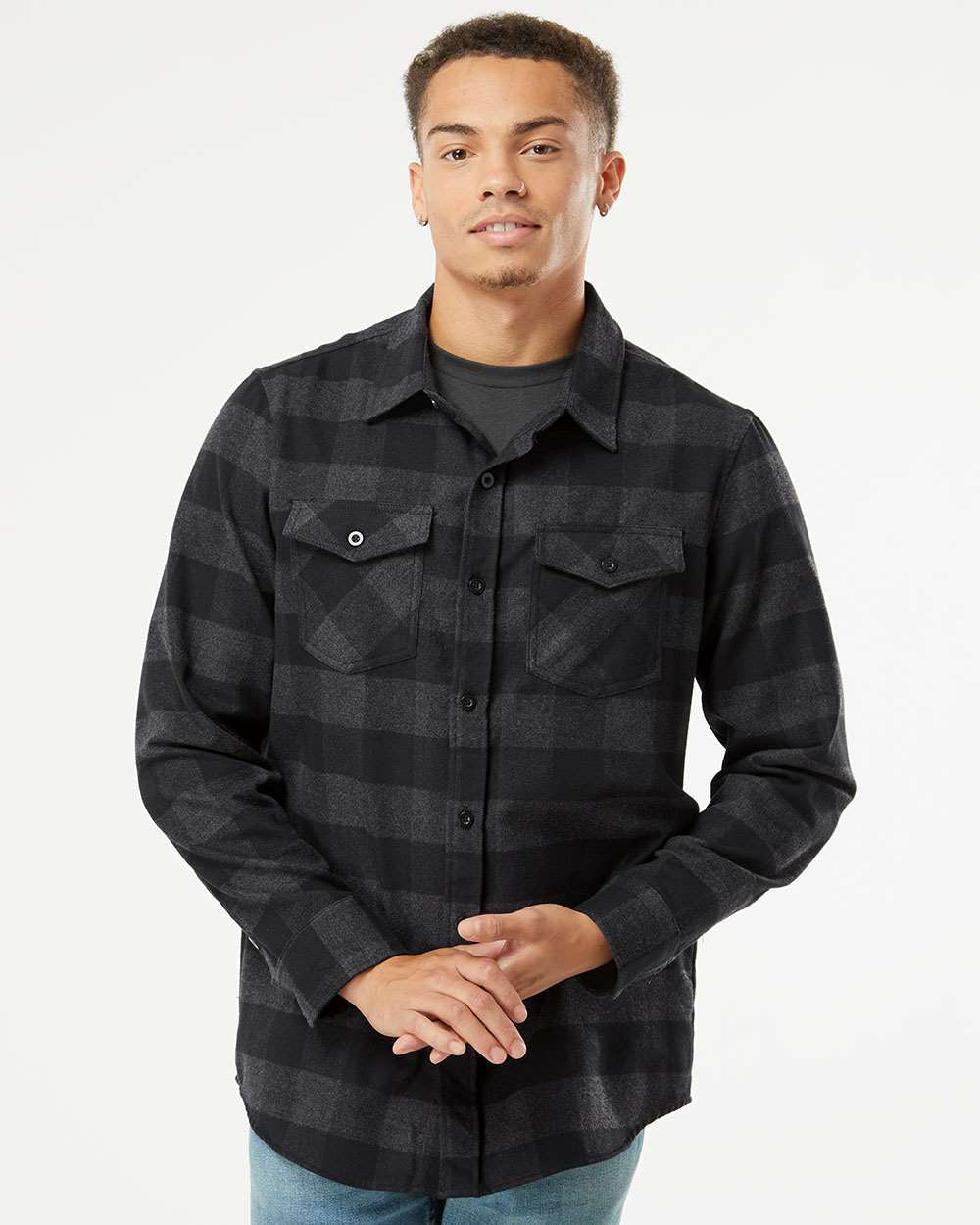 Independent Trading Company Men's Flannel Shirt in Charcoal Heather — front view