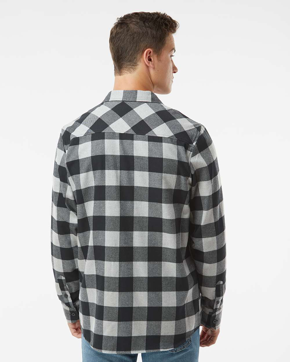 Independent Trading Company Men's Flannel Shirt in Grey Heather — back view