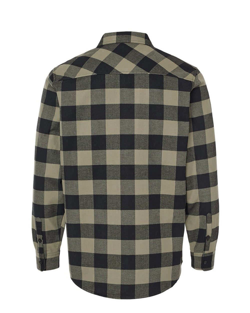 Independent Trading Company Men's Flannel Shirt in Olive Black — back view (2)