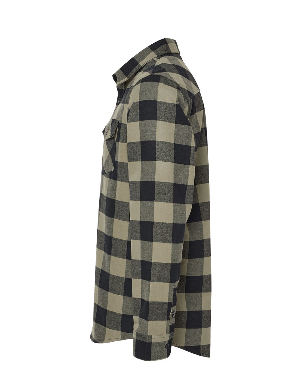 Independent Trading Company Men's Flannel Shirt in Olive Black — side view (2)