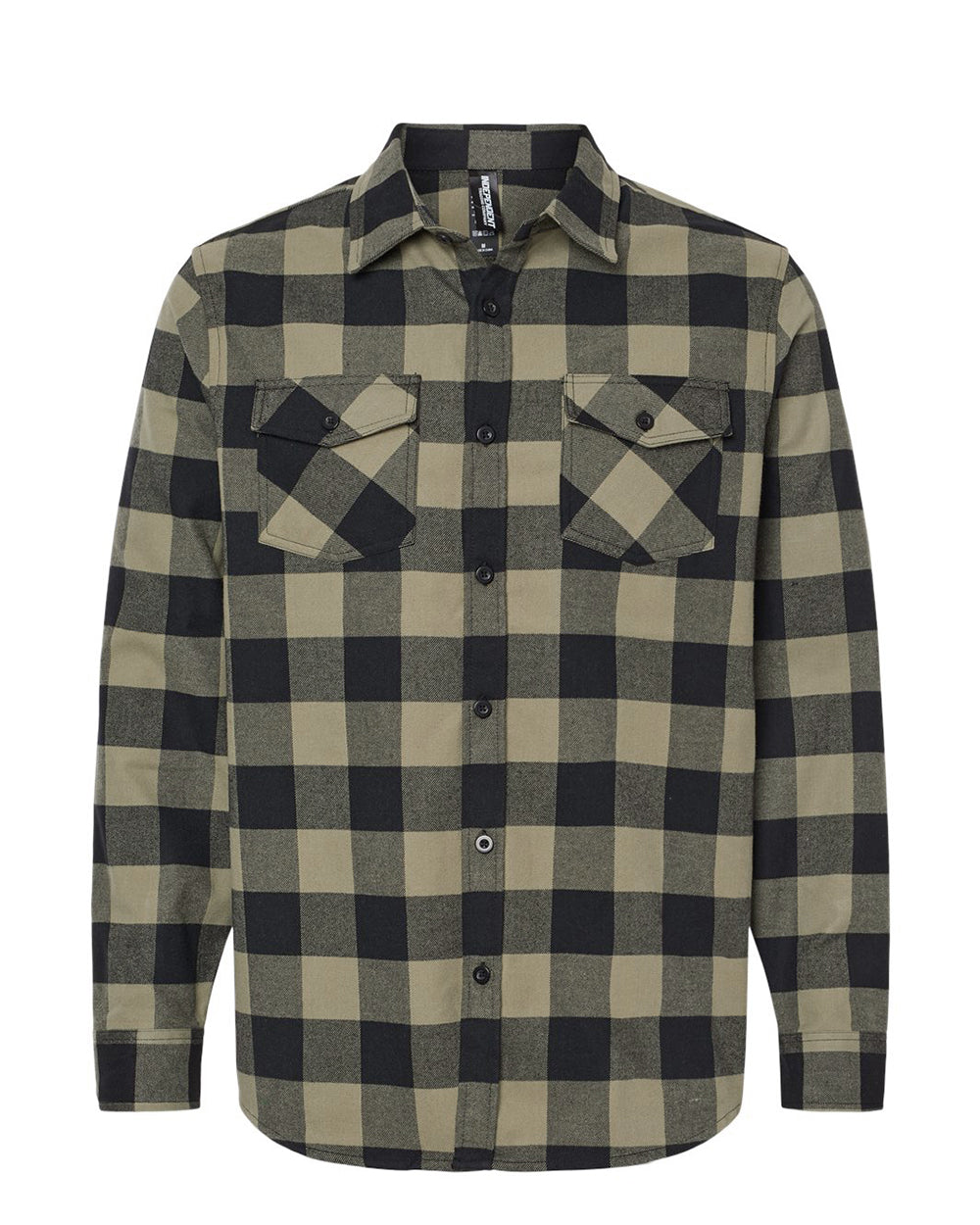 Independent Trading Company Men's Flannel Shirt in Olive Black — front view (2)
