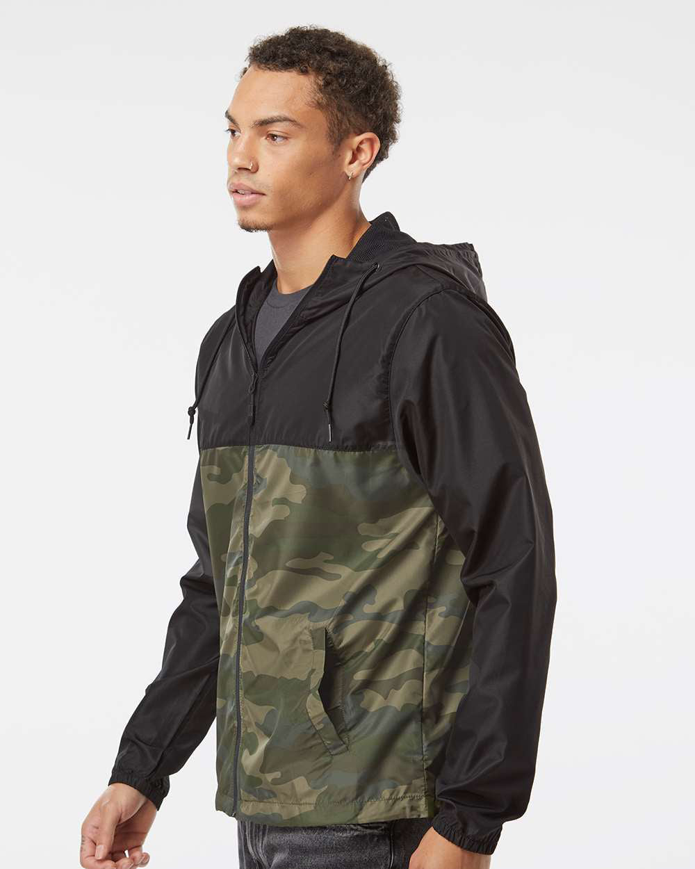 Independent Trading Company Lightweight Windbreaker Jacket in Black Forest — side view (2)