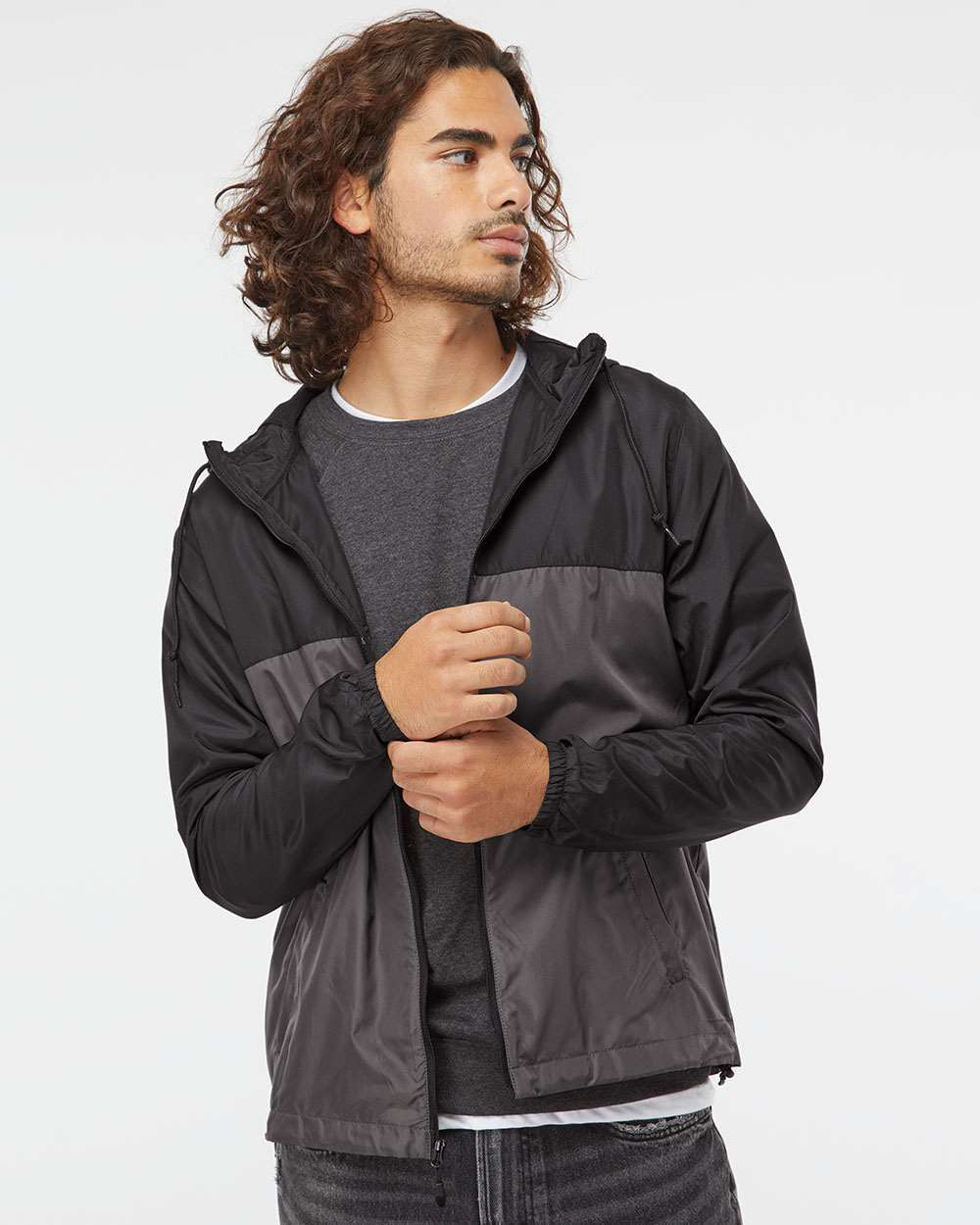 Independent Trading Company Lightweight Windbreaker Jacket in Black Graphite — front view (2)