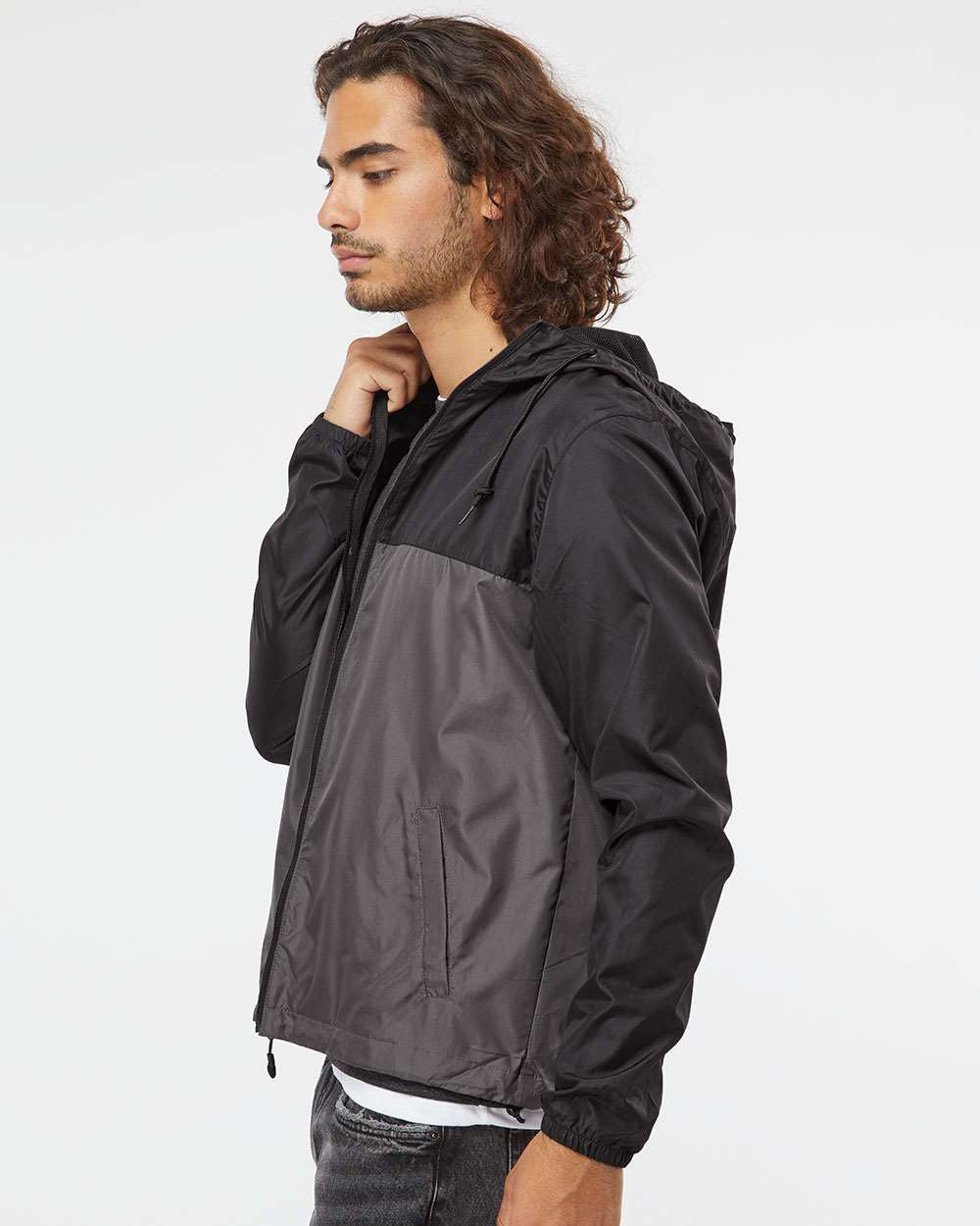 Independent Trading Company Lightweight Windbreaker Jacket in Black Graphite — side view (2)