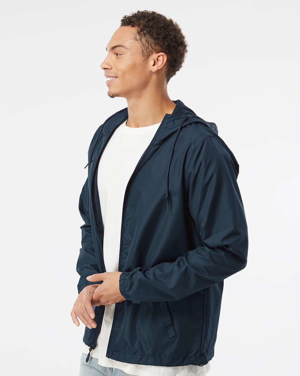 Independent Trading Company Lightweight Windbreaker Jacket in Navy — side view (6)