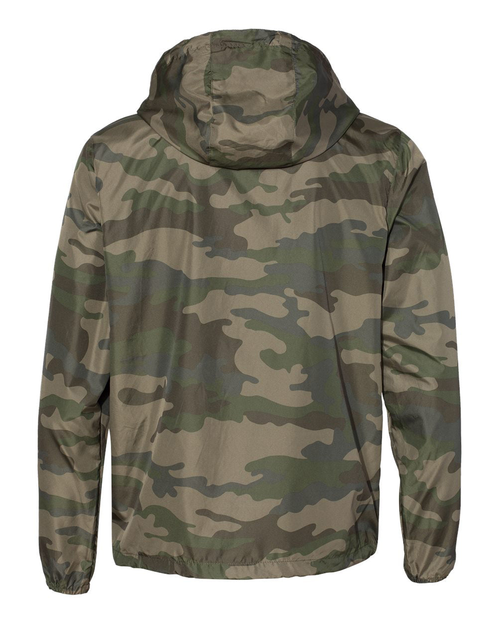Independent Trading Company Lightweight Windbreaker Jacket in Forest Camo — back view (2)