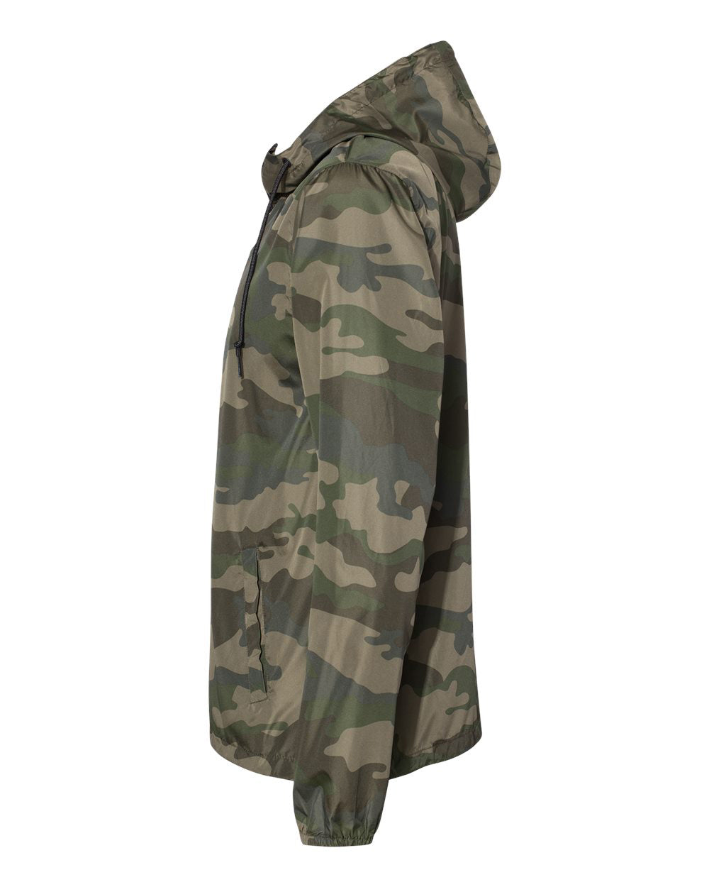 Independent Trading Company Lightweight Windbreaker Jacket in Forest Camo — side view (2)