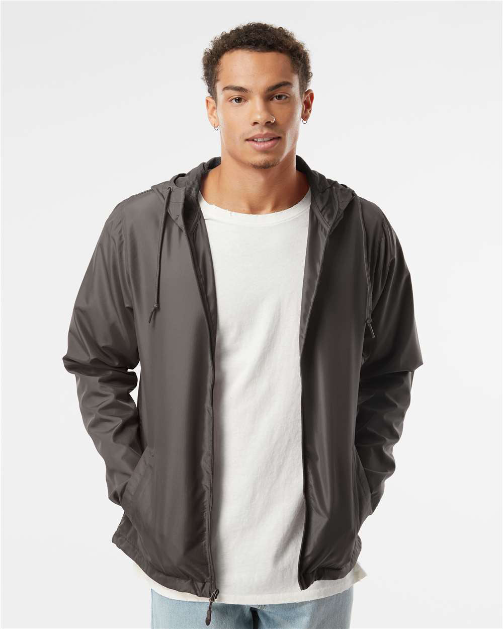 Independent Trading Company Lightweight Windbreaker Jacket in Graphite — front view (2)