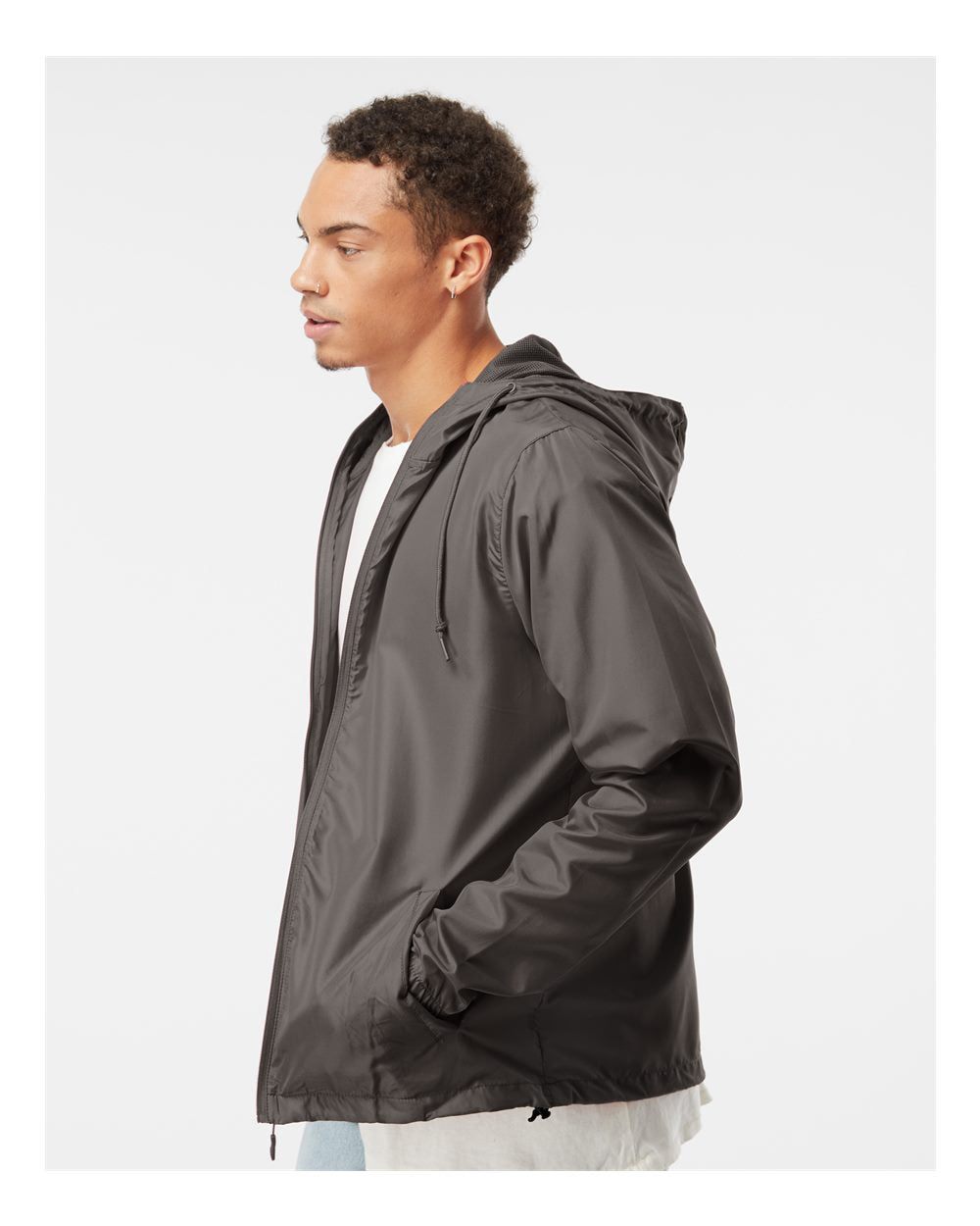 Independent Trading Company Lightweight Windbreaker Jacket in Graphite — side view (2)