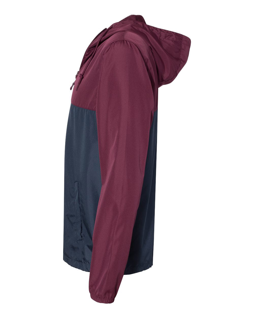 Independent Trading Company Lightweight Windbreaker Jacket in Maroon Navy — side view