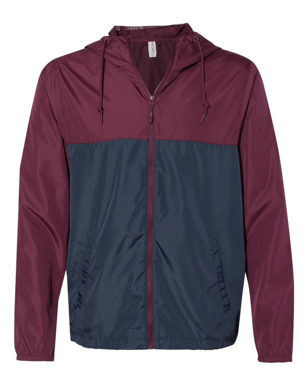 Independent Trading Company Lightweight Windbreaker Jacket in Maroon Navy — front view