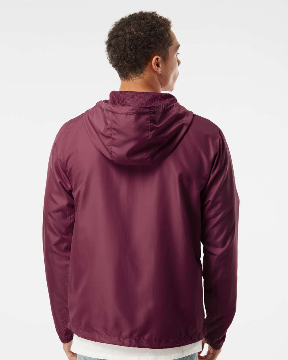 Independent Trading Company Lightweight Windbreaker Jacket in Maroon — back view (2)