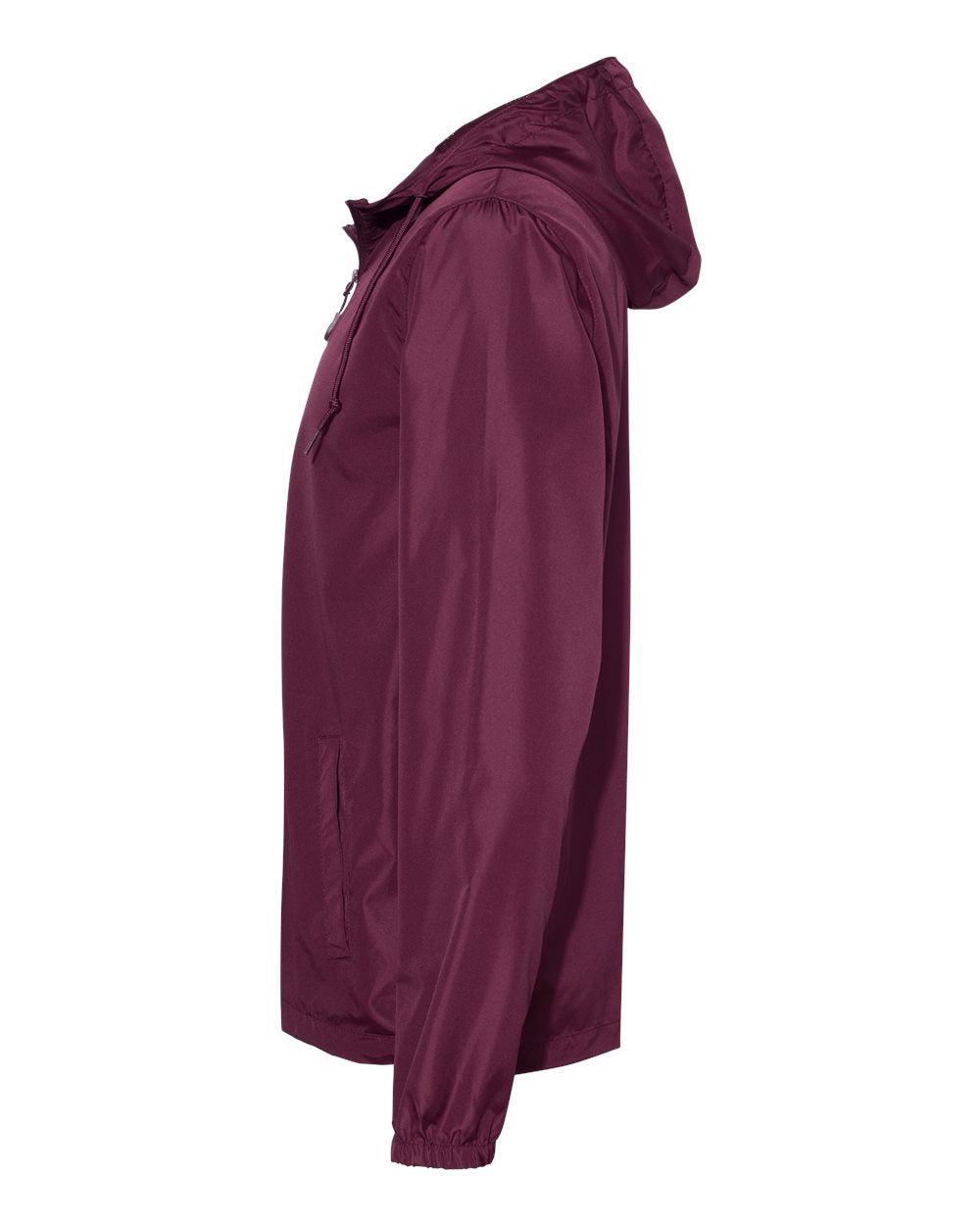 Independent Trading Company Lightweight Windbreaker Jacket in Maroon — side view