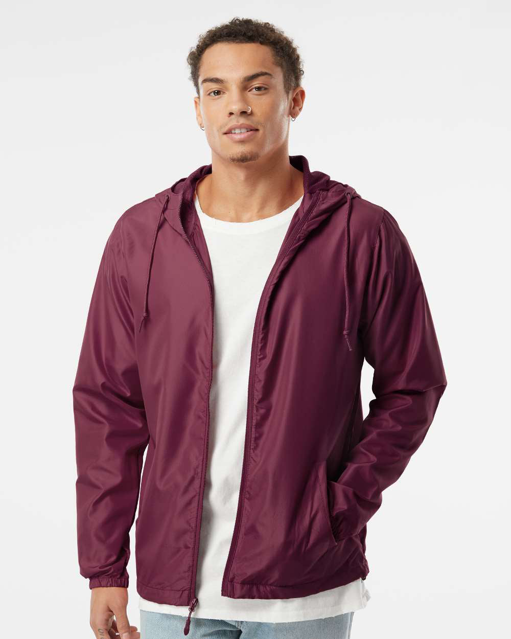 Independent Trading Company Lightweight Windbreaker Jacket in Maroon — front view (2)