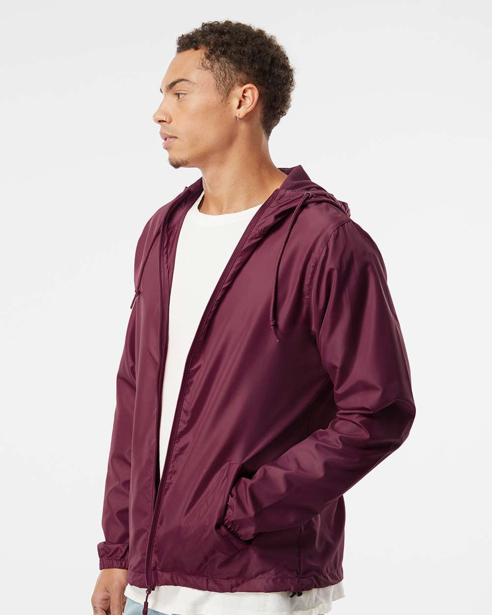 Independent Trading Company Lightweight Windbreaker Jacket in Maroon — side view (2)