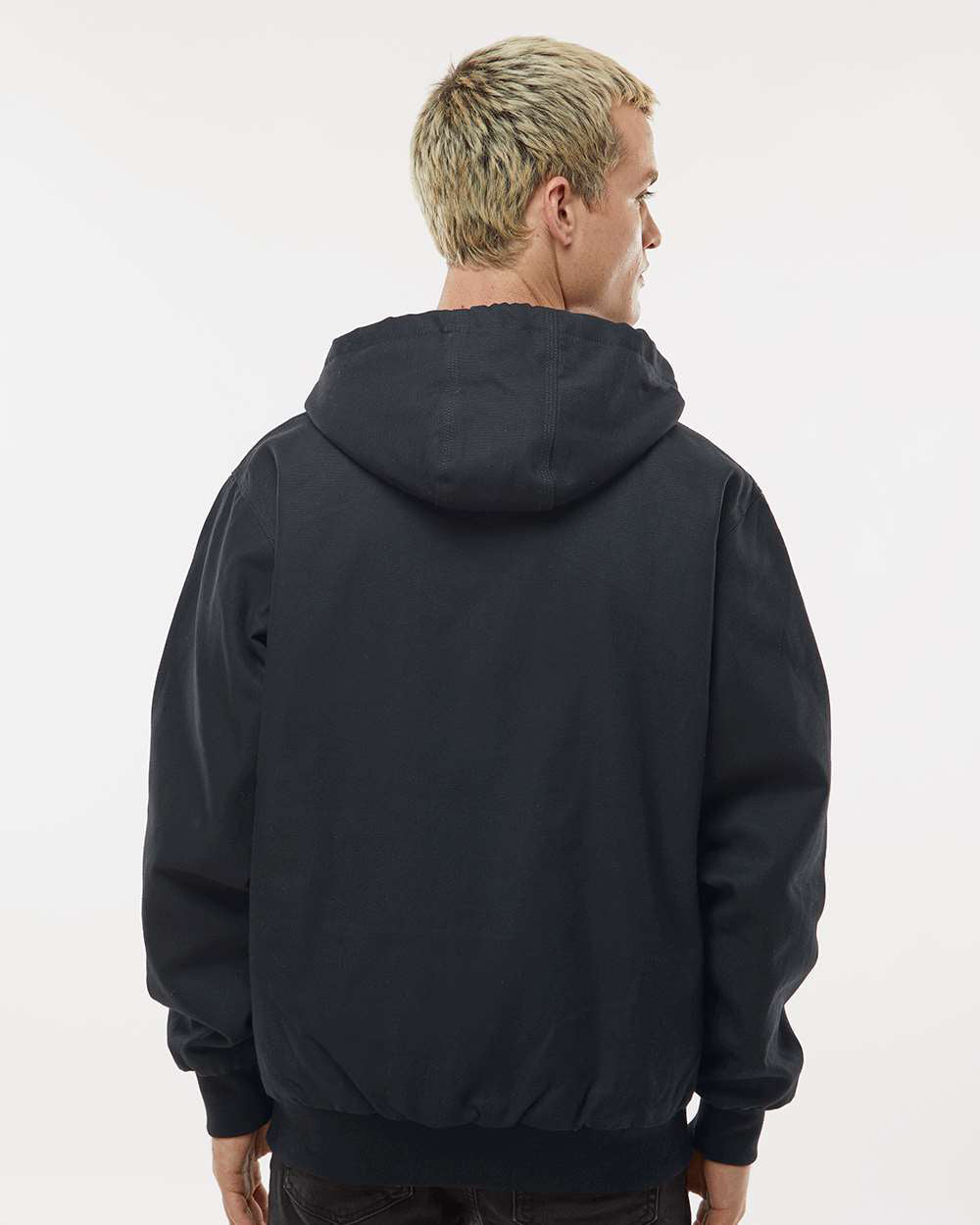 Independent Trading Company Men’s Insulated Canvas Workwear Jacket in Black — back view (2)