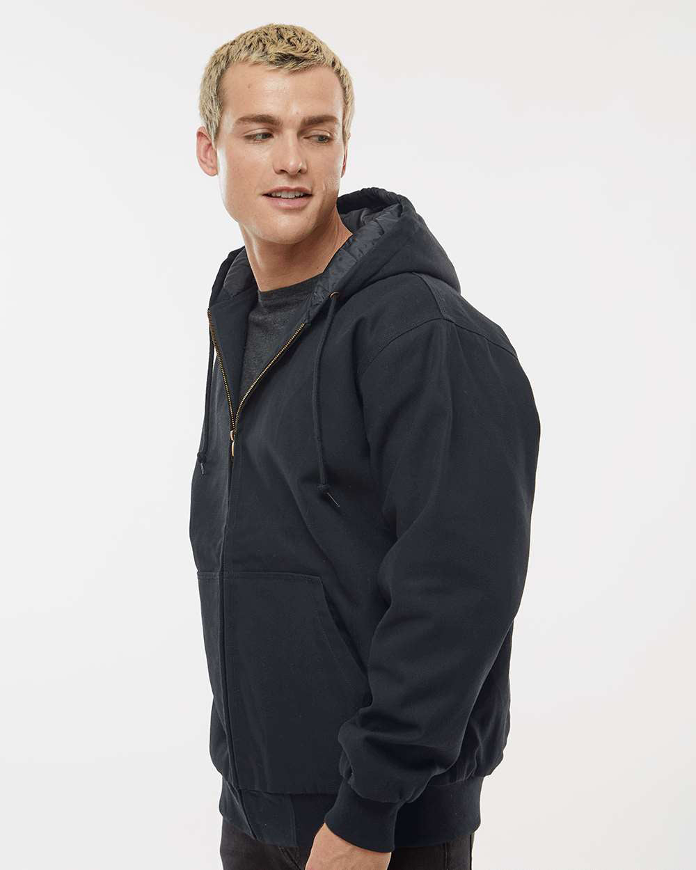 Independent Trading Company Men’s Insulated Canvas Workwear Jacket in Black — side view (2)