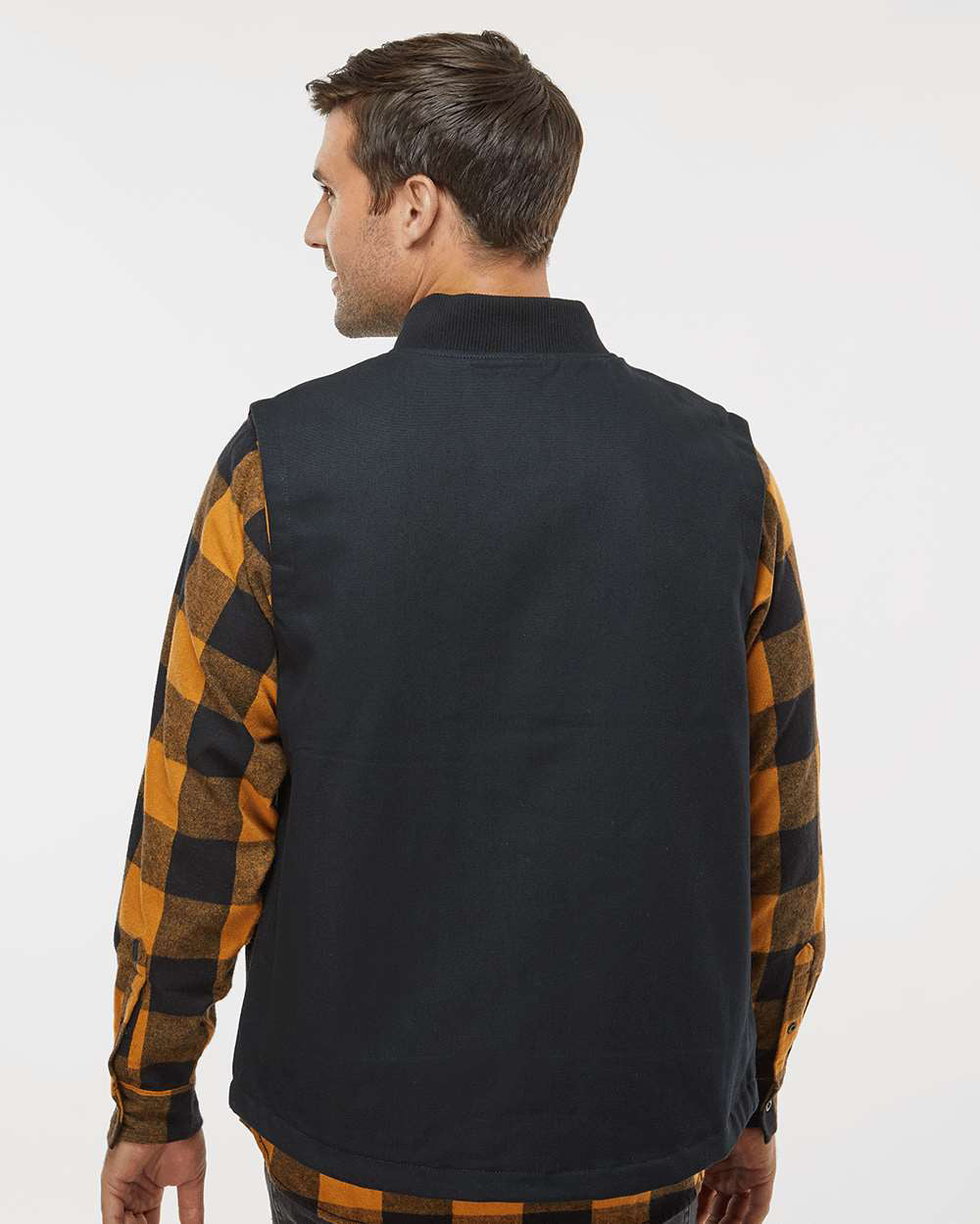 Independent Trading Company Men’s Insulated Canvas Workwear Vest in Black — back view