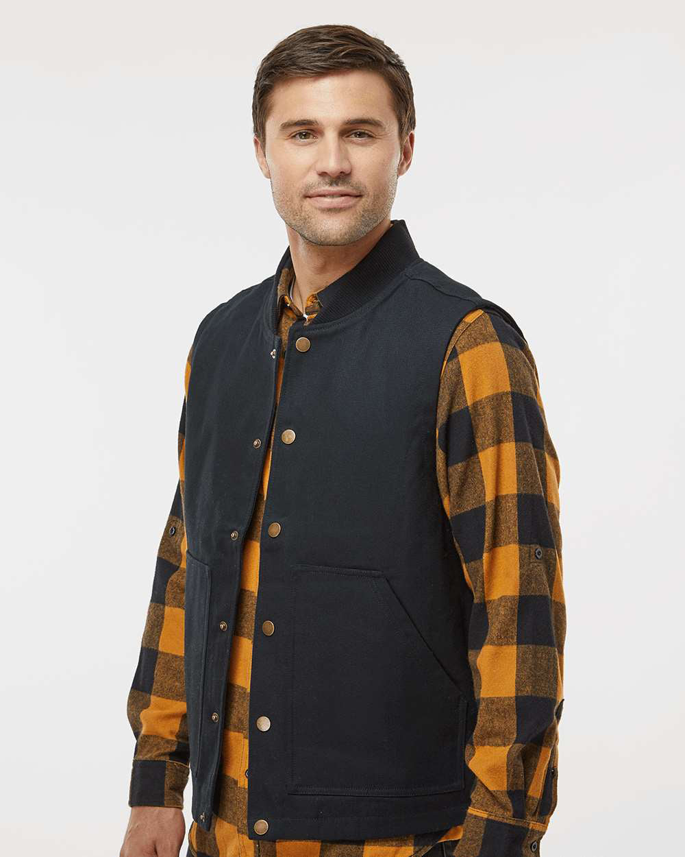 Independent Trading Company Men’s Insulated Canvas Workwear Vest in Black — side view