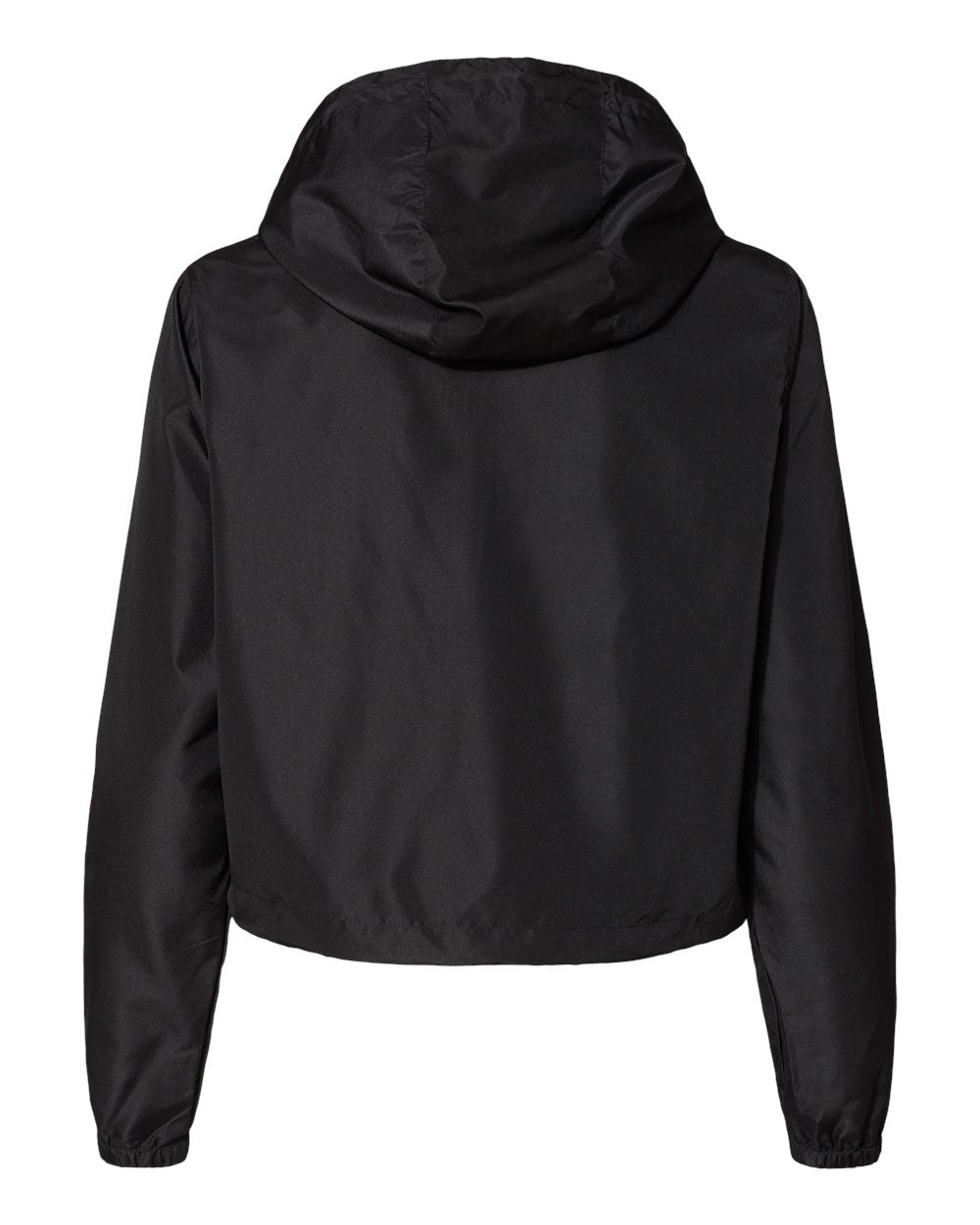 Independent Trading Company Women’s Lightweight Crop Windbreaker in Black — back view