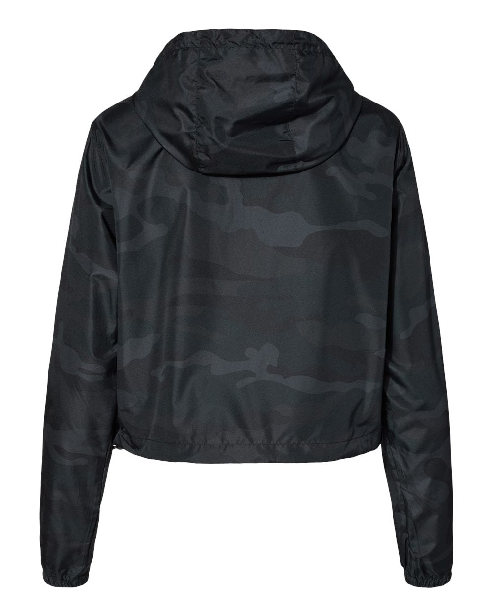 Independent Trading Company Women’s Lightweight Crop Windbreaker in Black Camo — back view