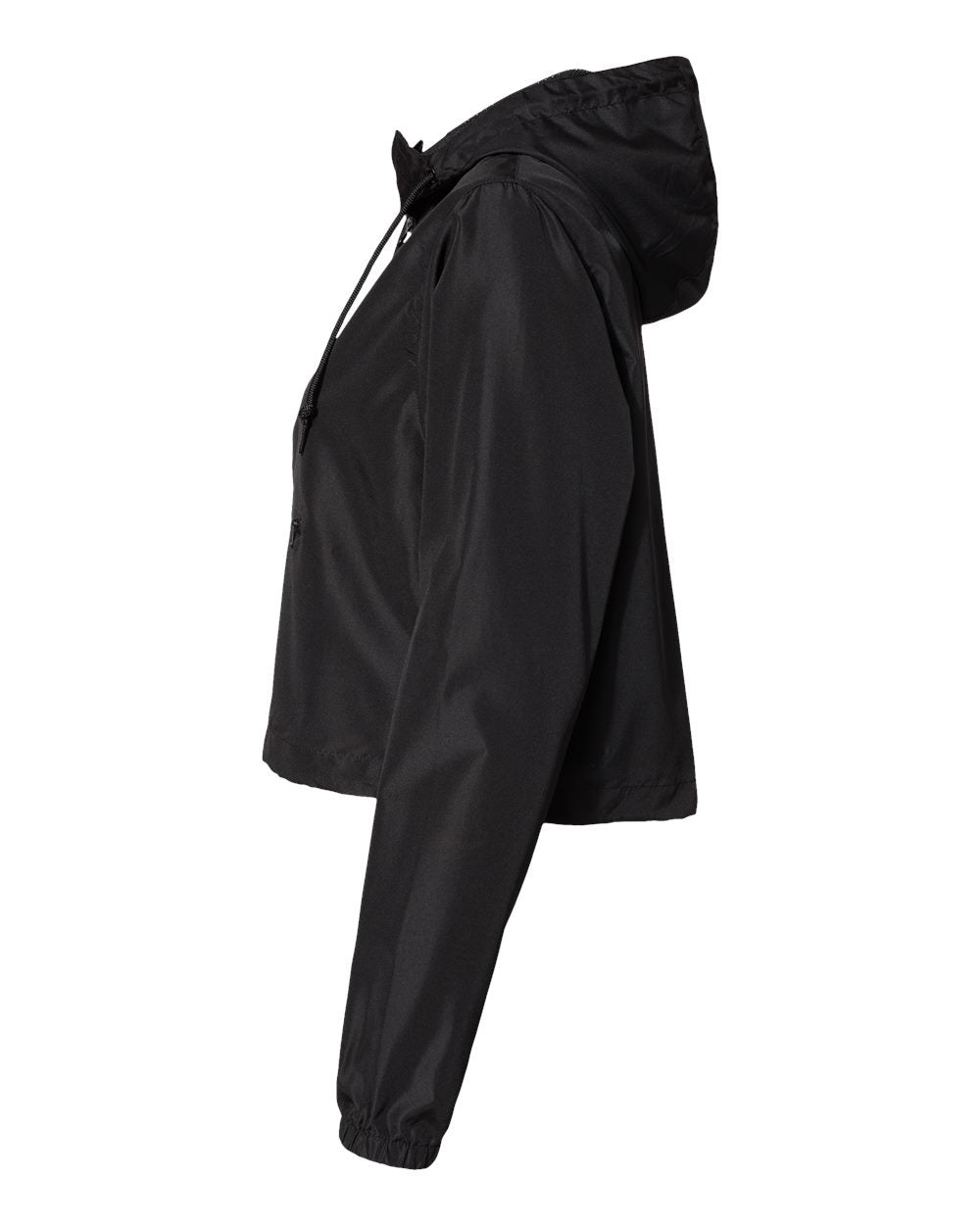 Independent Trading Company Women’s Lightweight Crop Windbreaker in Black — side view