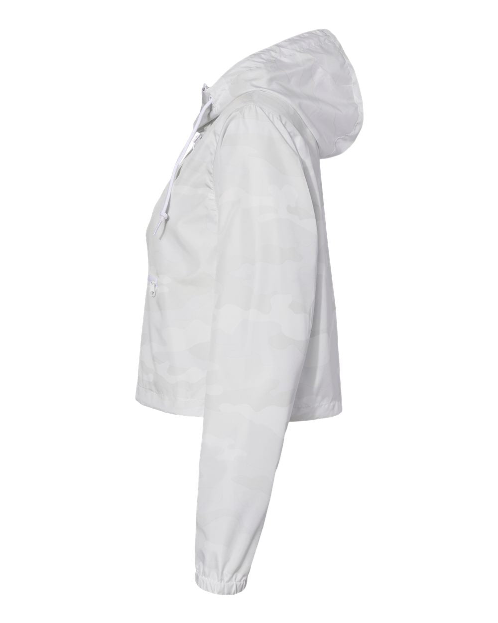 Independent Trading Company Women’s Lightweight Crop Windbreaker in White Camo — side view