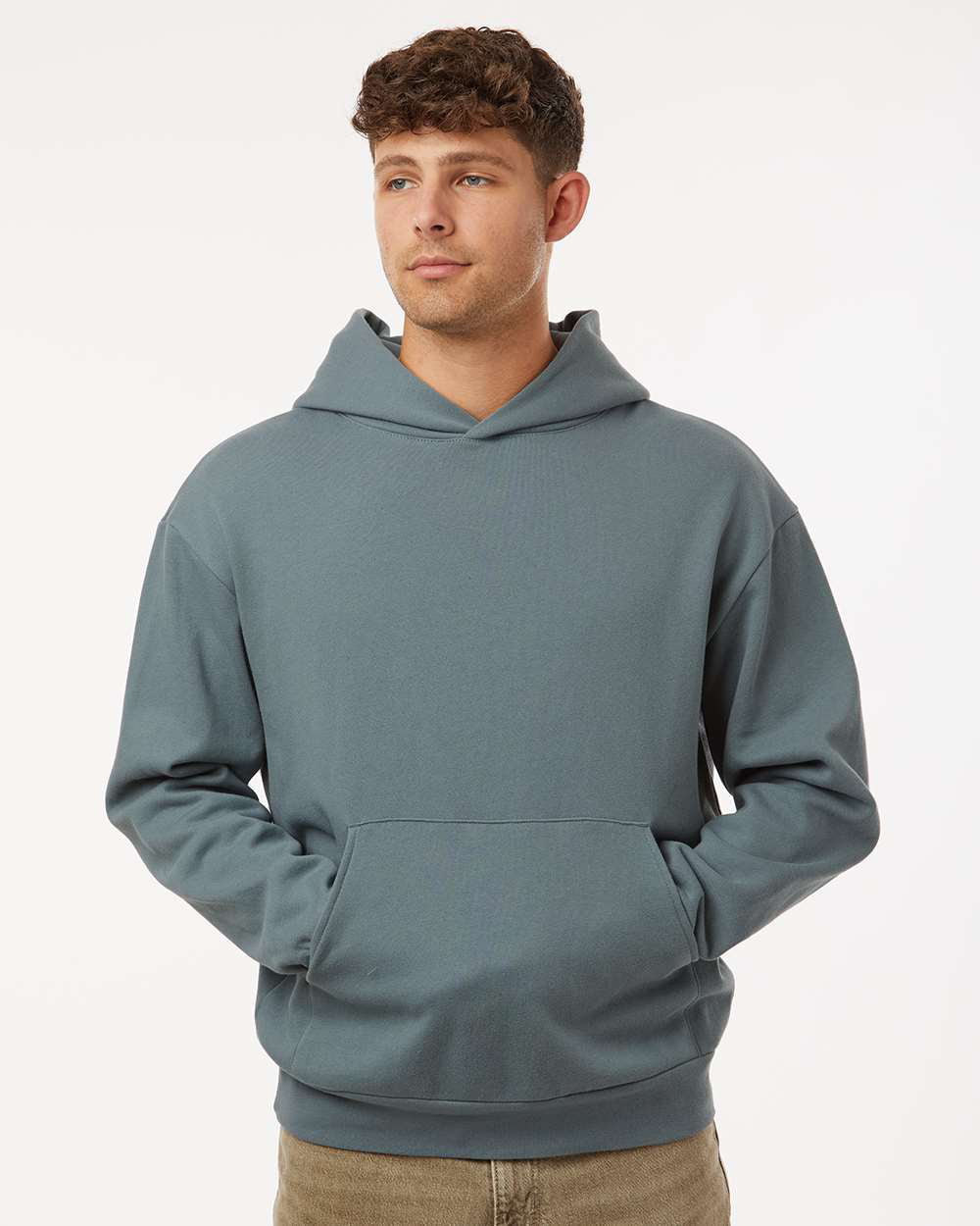 Independent Trading Company AVENUE 8.5oz/280gm Midweight Pullover Hood in Blue — front view (2)
