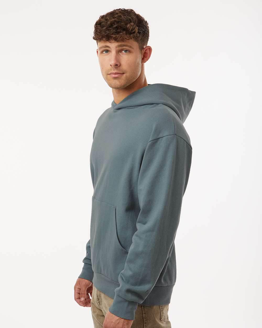 Independent Trading Company AVENUE 8.5oz/280gm Midweight Pullover Hood in Blue — side view (2)