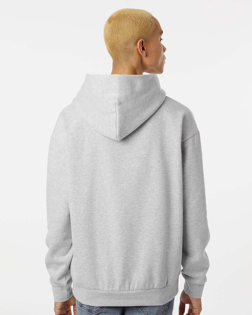 Independent Trading Company AVENUE 8.5oz/280gm Midweight Pullover Hood in Grey Heather — back view (2)