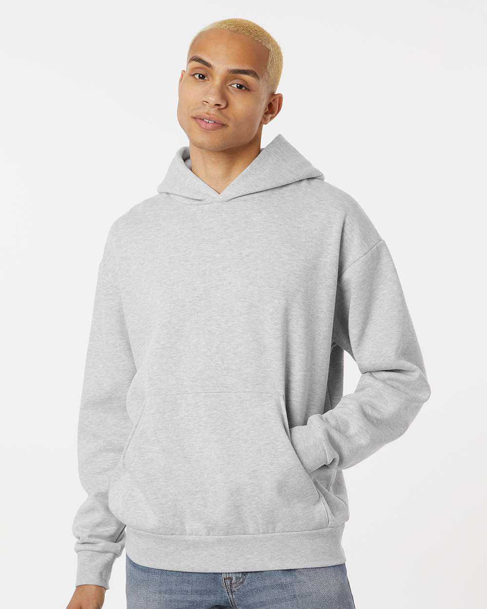 Independent Trading Company AVENUE 8.5oz/280gm Midweight Pullover Hood in Grey Heather — front view (2)