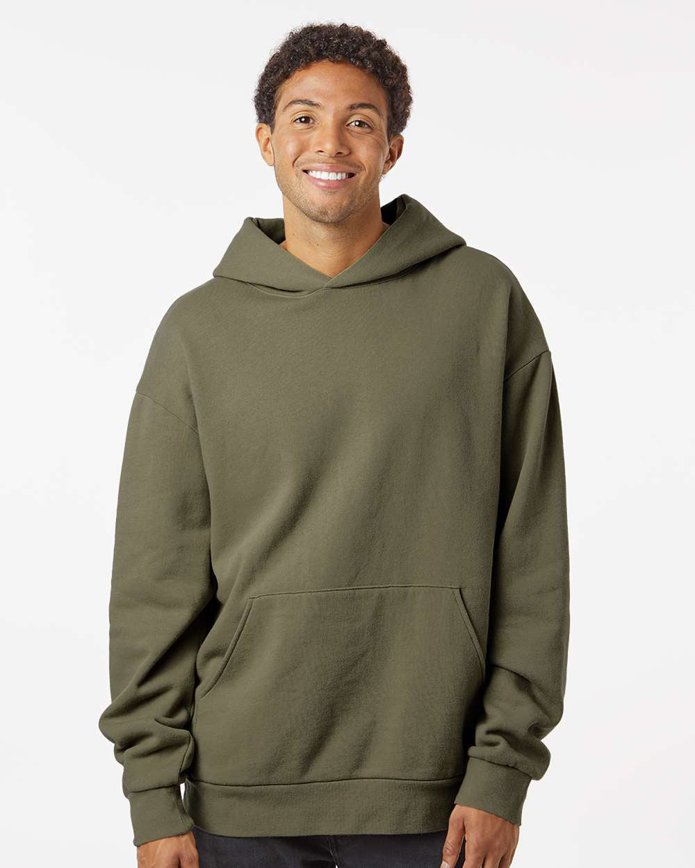 Independent Trading Company AVENUE 8.5oz/280gm Midweight Pullover Hood in Olive — front view (2)