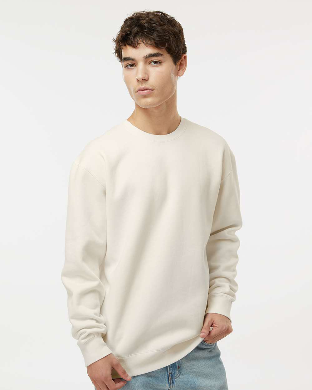Independent Trading Company 10oz. Heavyweight Crew in Bone, crewneck — front view (2)
