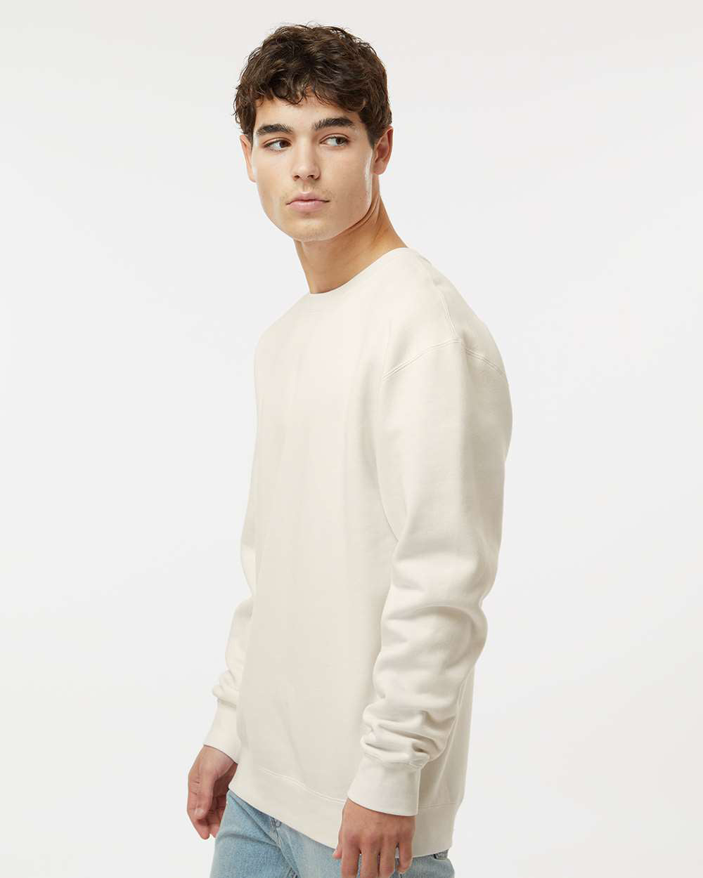 Independent Trading Company 10oz. Heavyweight Crew in Bone, crewneck — side view