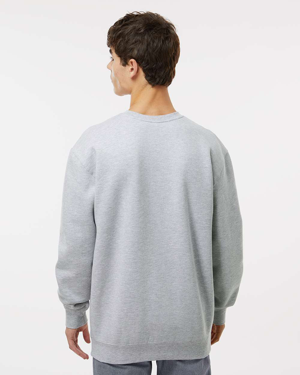 Independent Trading Company 10oz. Heavyweight Crew in Grey Heather, crewneck — back view (2)