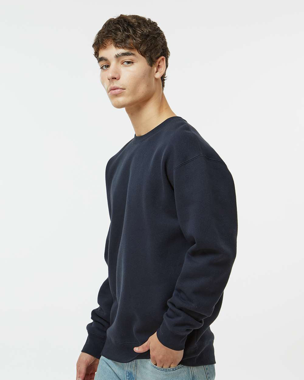 Independent Trading Company 10oz. Heavyweight Crew in Navy, crewneck — side view (2)