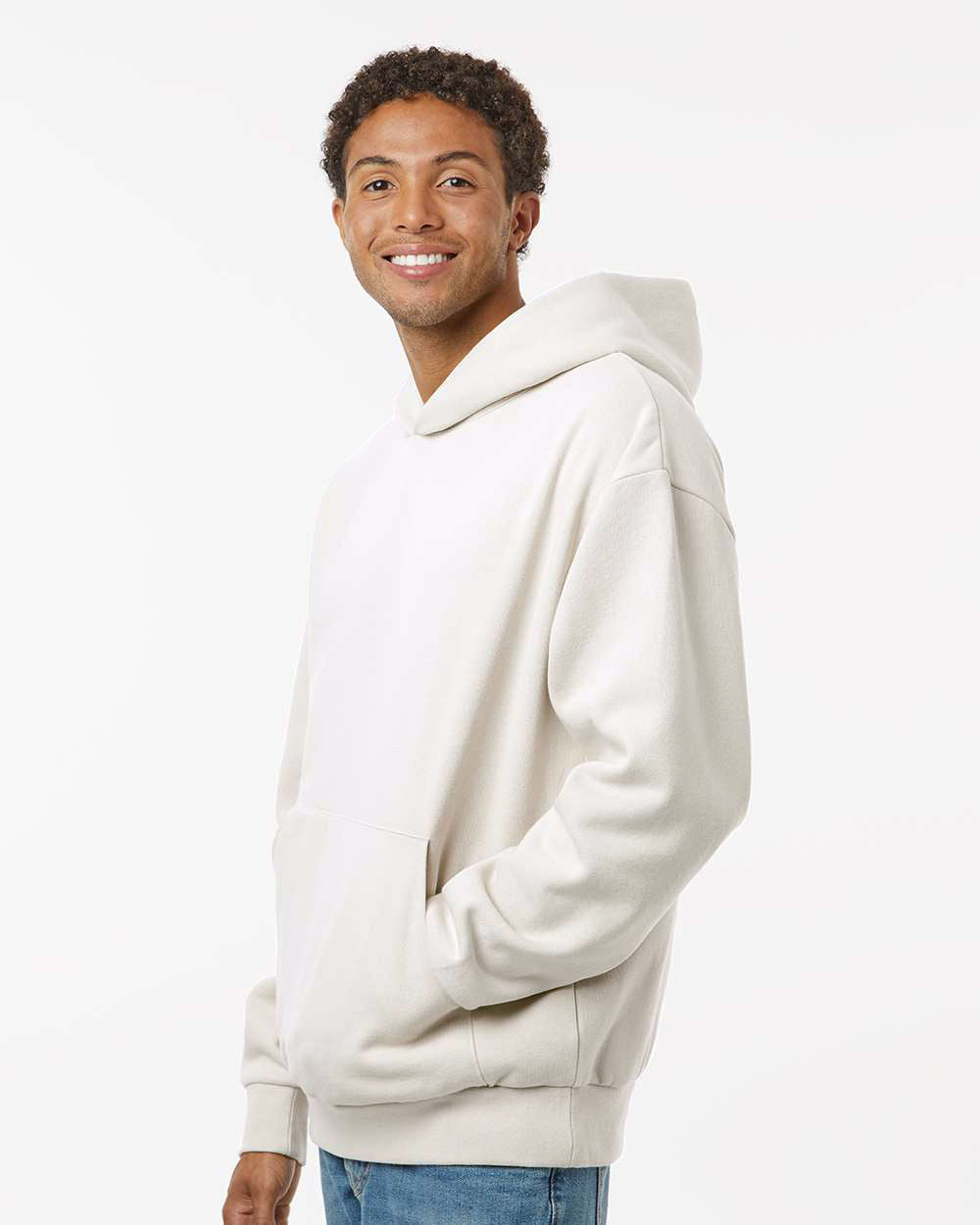 Independent Trading Company Boulevard 330gm Heavyweight Pullover Hood in Bone — side view (2)