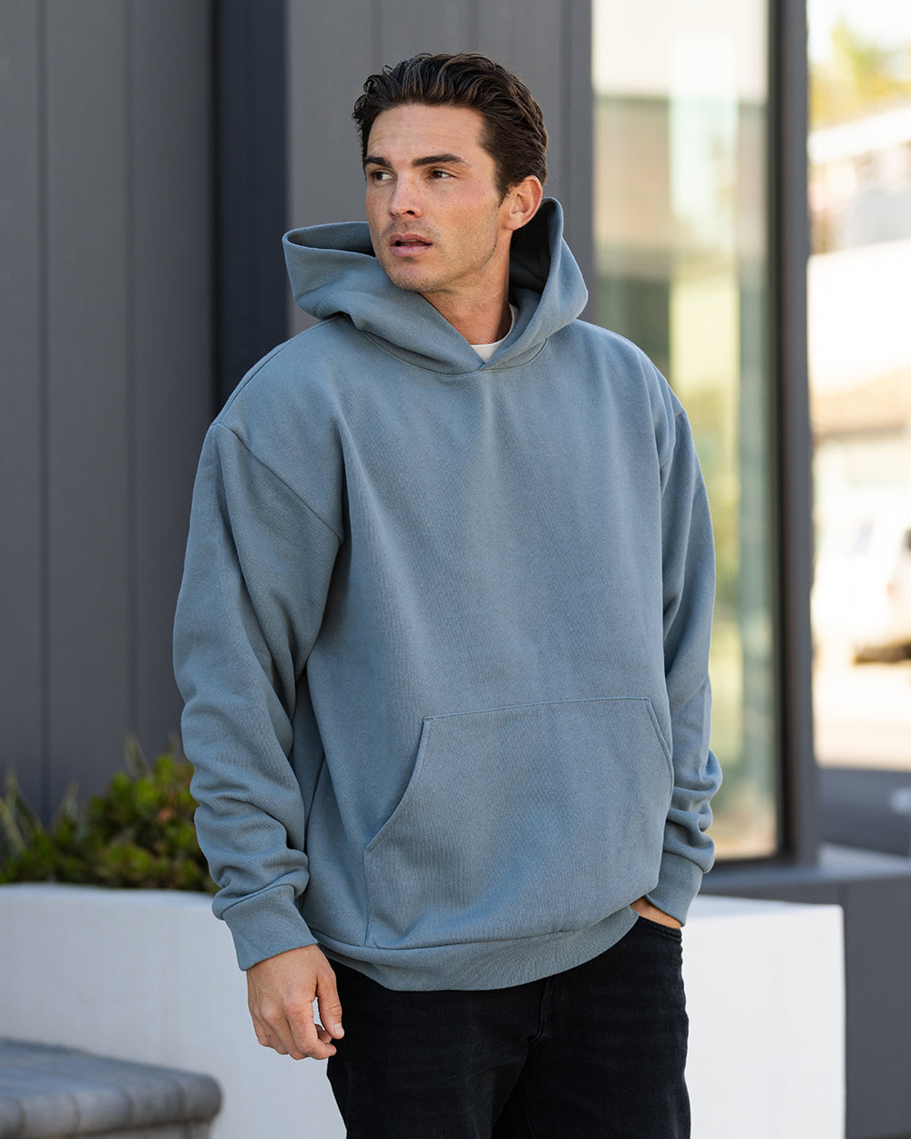 Independent Trading Company Boulevard 330gm Heavyweight Pullover Hood in Blue — front view