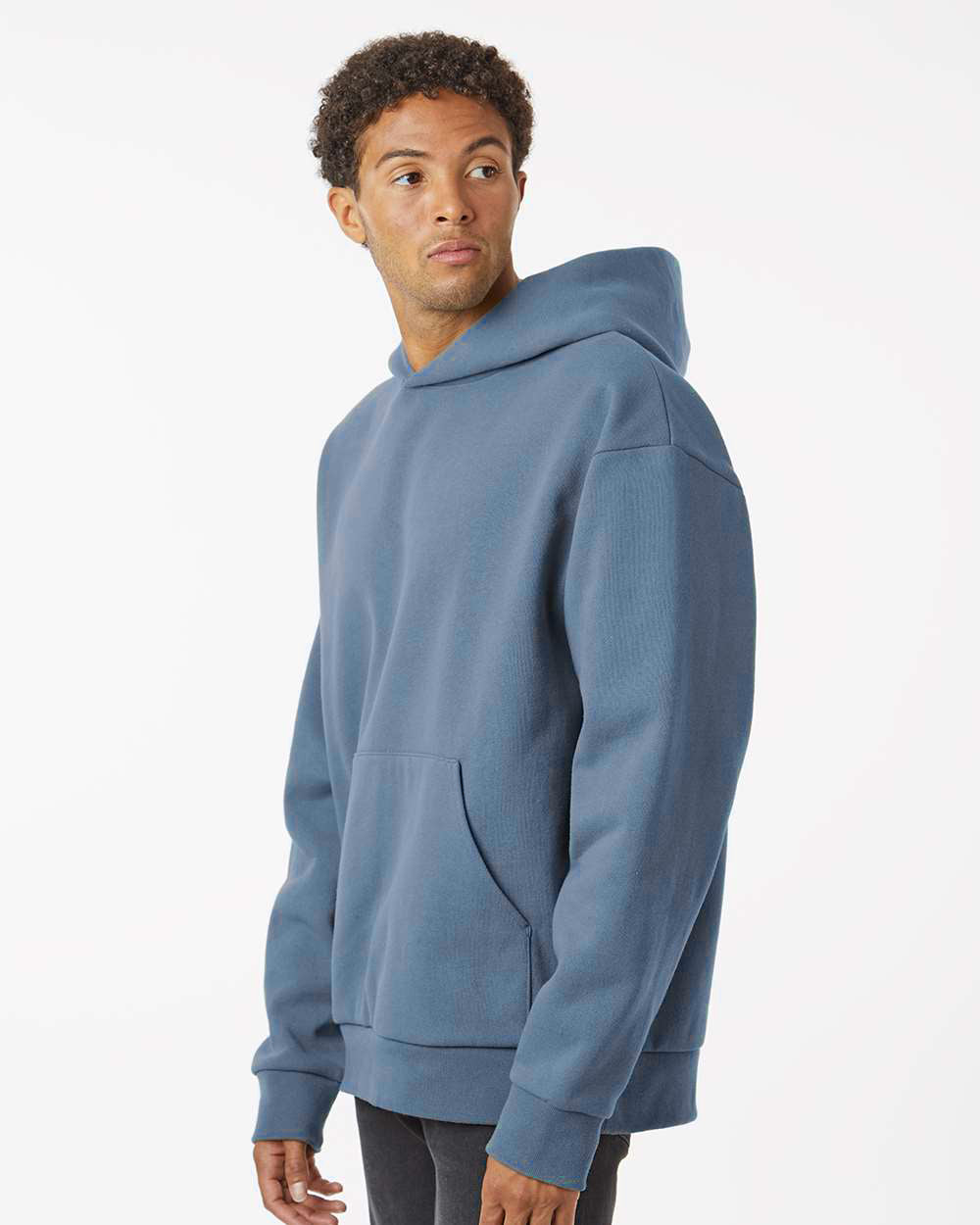 Independent Trading Company Boulevard 330gm Heavyweight Pullover Hood in Blue — side view (2)