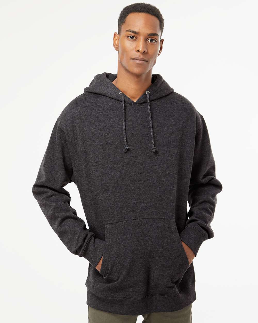 Independent Trading Company 10oz. Heavyweight Pullover Hood in Charcoal Heather — front view
