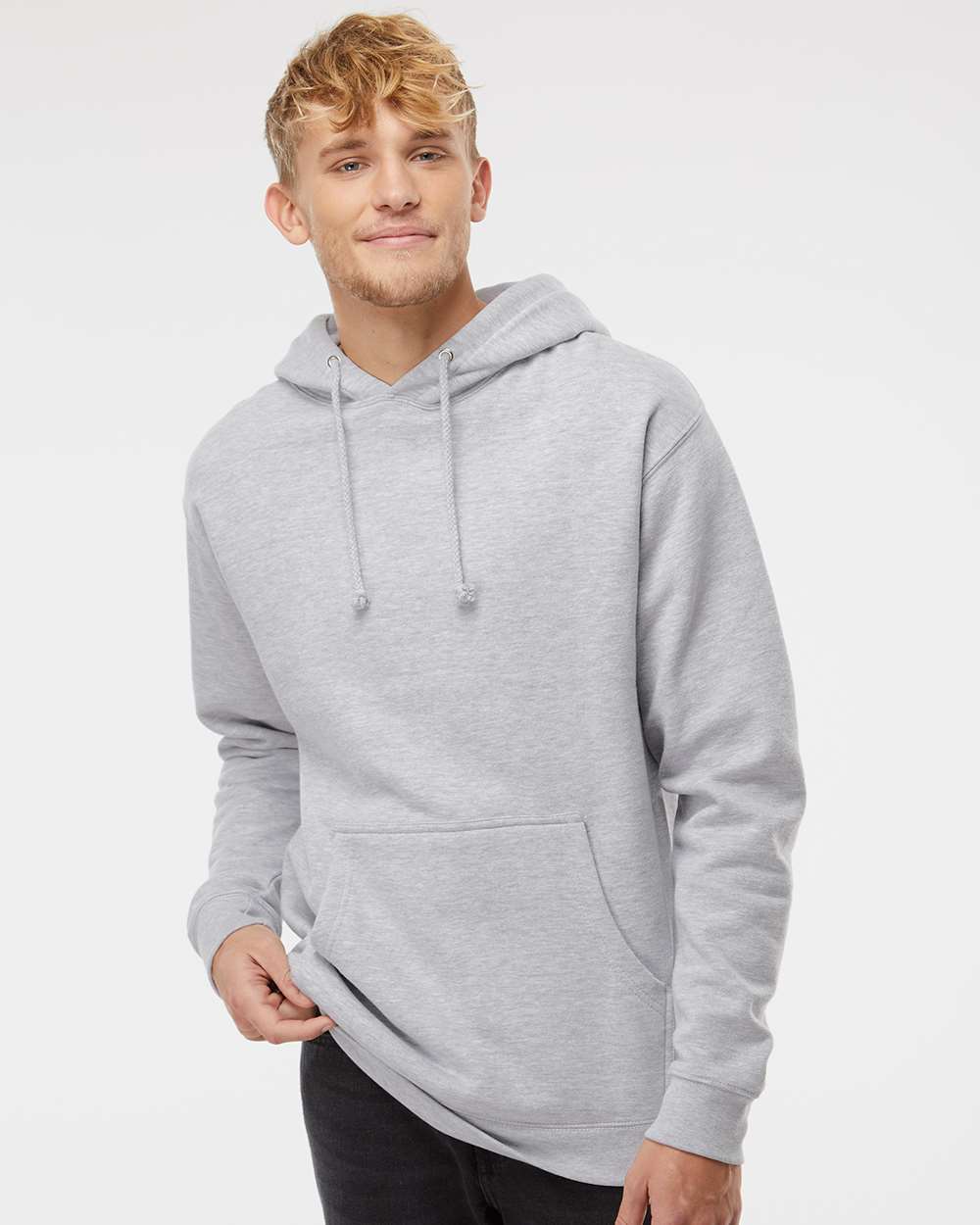 Independent Trading Company 10oz. Heavyweight Pullover Hood in Grey Heather — front view