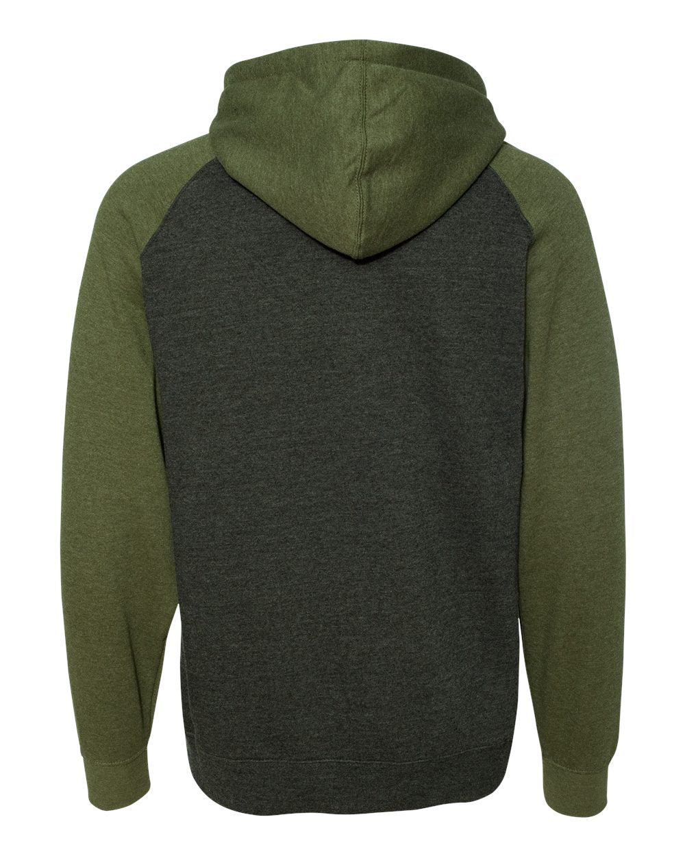 Independent Trading Company Raglan Sleeve Pullover Hood in Charcoal Heather — back view