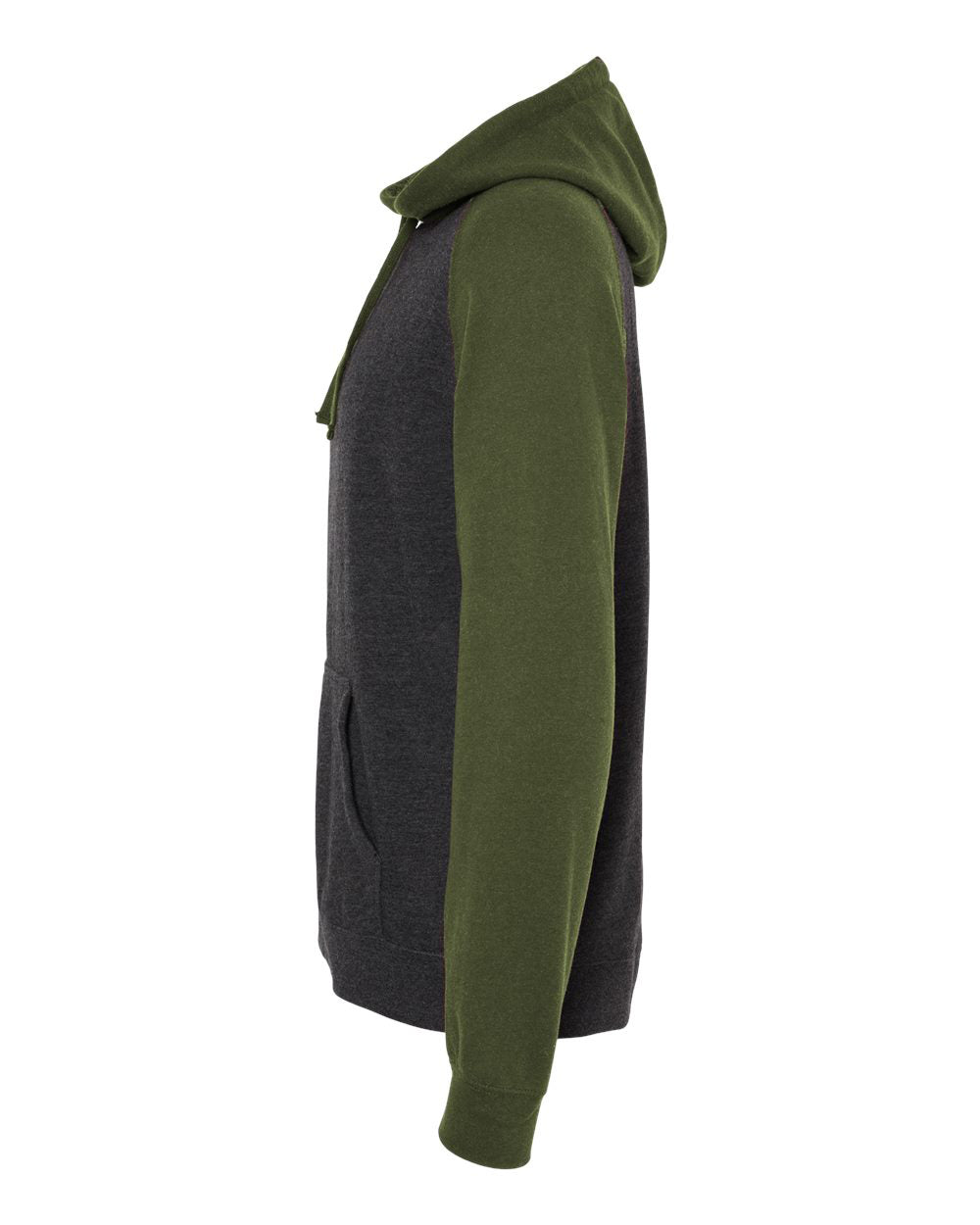 Independent Trading Company Raglan Sleeve Pullover Hood in Charcoal Heather — side view