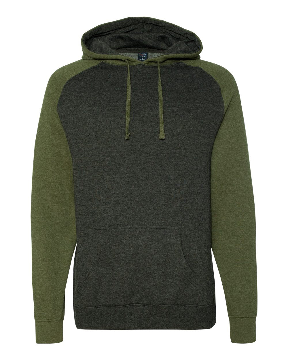 Independent Trading Company Raglan Sleeve Pullover Hood in Charcoal Heather — front view