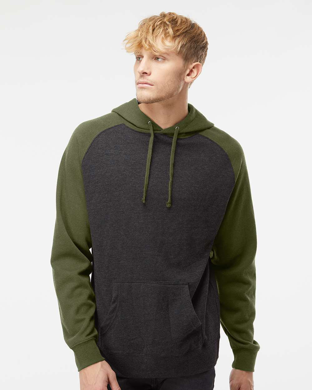 Independent Trading Company Raglan Sleeve Pullover Hood in Charcoal Heather — front view (2)
