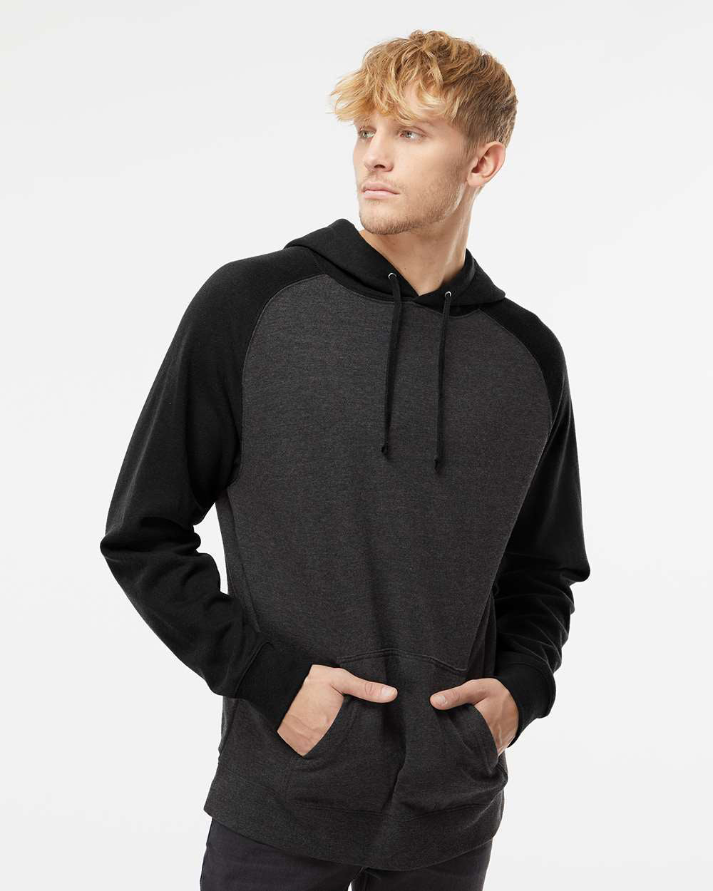 Independent Trading Company Raglan Sleeve Pullover Hood in Charcoal Heather — front view (4)
